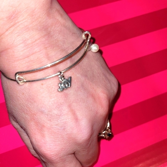 Joy and faux pearl charm bangle bracelet - Picture 3 of 4